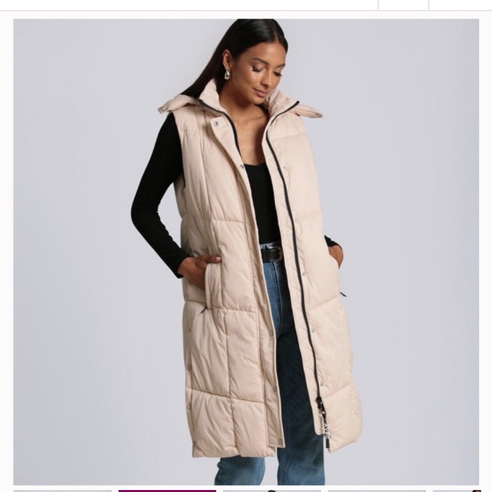 NWT AVEC LES FILLES THERMALPUFF HOODED LONGLINE PUFFER VEST - Cream Size M